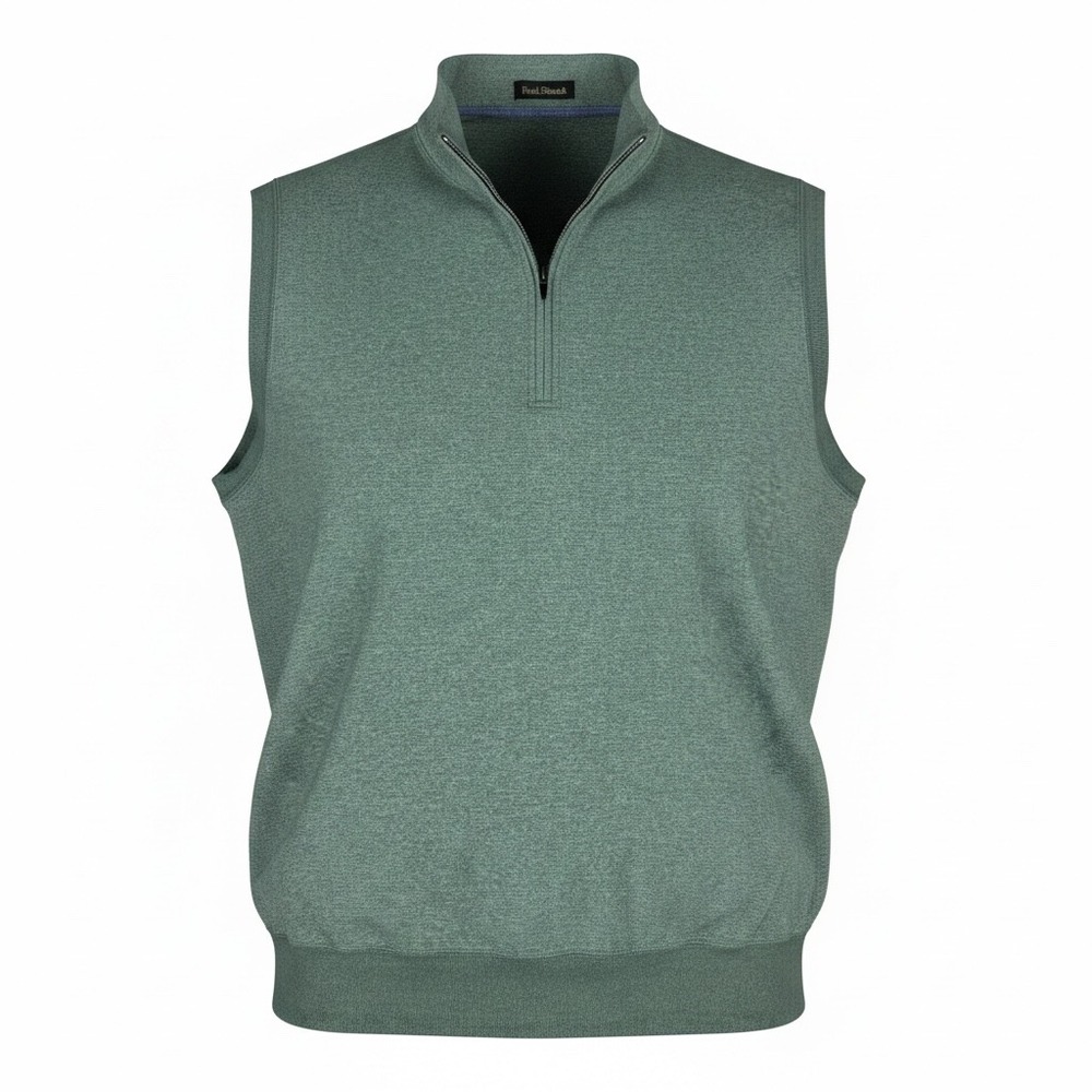 Paul Stuart Mens Quarter Zip Vest Forest Green Heather Performance LG NEW